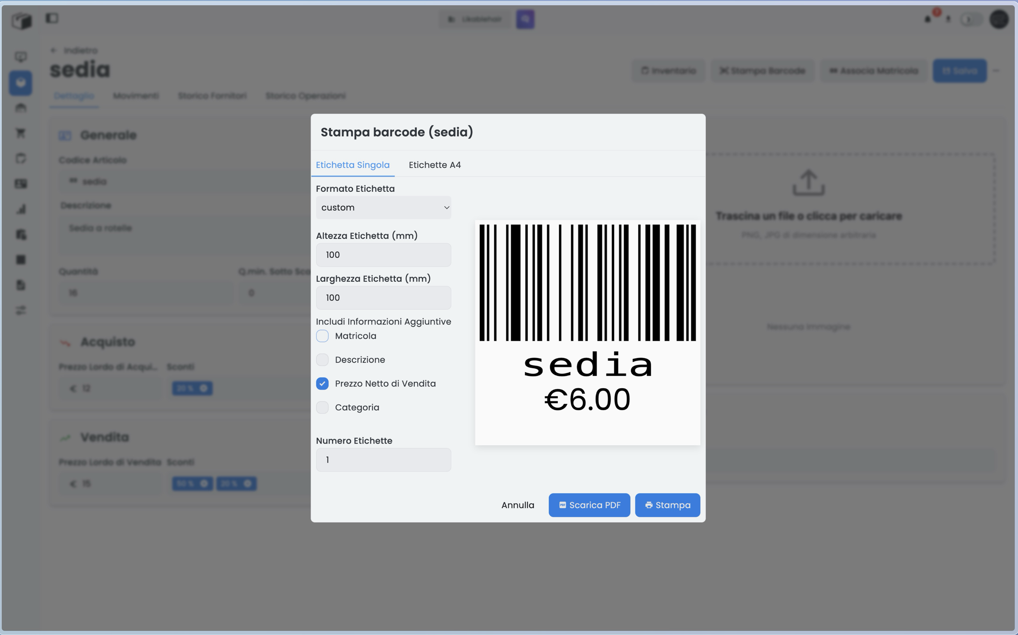 Stampa barcode Addibox